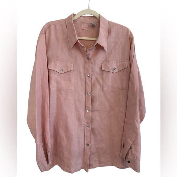 Chico's Tops - Chicos Vintage Linen Soft Pink Button Up Size 2